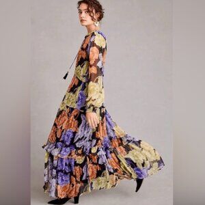 Marais Black Floral Chiffon Maxi Dress by Anthropologie - 2X